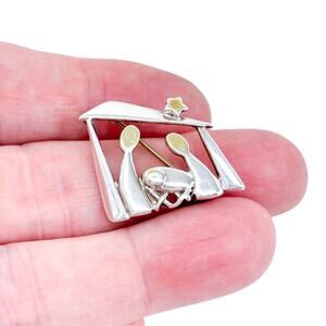 Vintage Shube Sterling Silver 925 Two Tone Modernist Nativity Scene Brooch